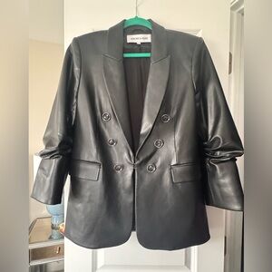Veronica Beard Beacon Faux Leather Black Dickey Jacket Size 12